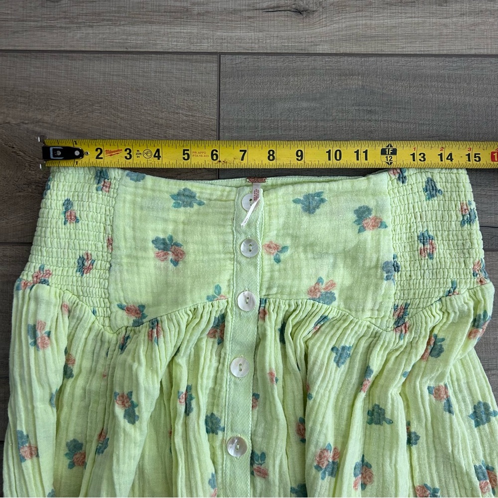 Free People Iris Corset Set Skirt Yellow Green Floral Cotton Button Down Skirt S - Picture 8 of 10